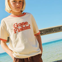 Load image into Gallery viewer, Gone Fishin Kids Boxy Ringer Tee in Off White
