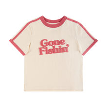 Load image into Gallery viewer, Gone Fishin Kids Boxy Ringer Tee in Off White