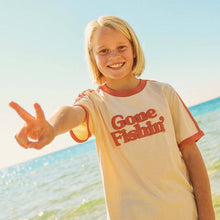 Load image into Gallery viewer, Gone Fishin Kids Boxy Ringer Tee in Off White