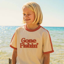 Load image into Gallery viewer, Gone Fishin Kids Boxy Ringer Tee in Off White