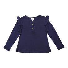 Load image into Gallery viewer, Cotton/Modal Button Down Frill Top Navy
