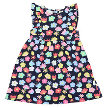 Load image into Gallery viewer, Flower Print Cotton Stretch Frill Dress Navy
