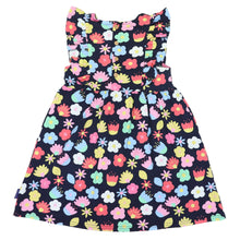 Load image into Gallery viewer, Flower Print Cotton Stretch Frill Dress Navy
