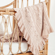 Load image into Gallery viewer, Blush Ruffle Cable Knit Blanket

