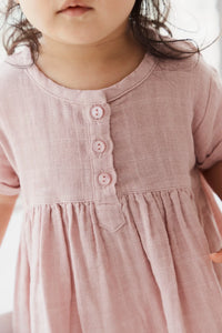 Organic Cotton Muslin Short Sleeve Dress - Powder Pink