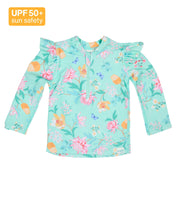 Load image into Gallery viewer, Swim Rashie L/S Ripple Waratah Mint