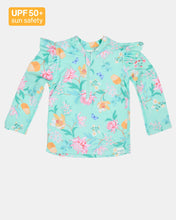 Load image into Gallery viewer, Swim Rashie L/S Ripple Waratah Mint