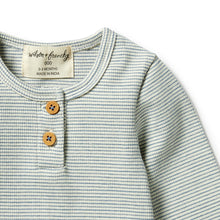 Load image into Gallery viewer, Organic Stripe Rib Henley Top Arctic Blast