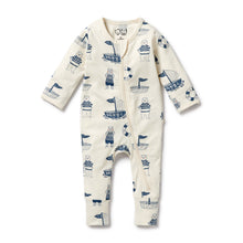 Load image into Gallery viewer, Nautical Bear Organic Zipsuit with Feet