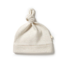 Load image into Gallery viewer, Organic Stripe Rib Knot Hat Oatmeal