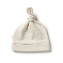 Load image into Gallery viewer, Organic Stripe Rib Knot Hat Oatmeal