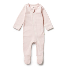 Load image into Gallery viewer, Organic Stripe Rib Zipsuit with Feet - Cantaloupe