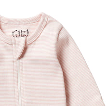 Load image into Gallery viewer, Organic Stripe Rib Zipsuit with Feet - Cantaloupe