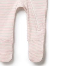 Load image into Gallery viewer, Organic Stripe Rib Zipsuit with Feet - Cantaloupe