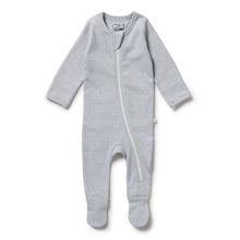 Load image into Gallery viewer, Organic Stripe Rib Zipsuit with Feet Rain Drop