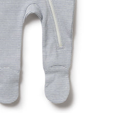 Load image into Gallery viewer, Organic Stripe Rib Zipsuit with Feet Rain Drop