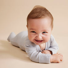 Load image into Gallery viewer, Organic Stripe Rib Zipsuit with Feet Rain Drop