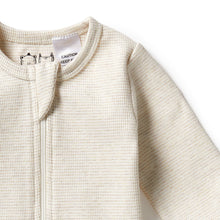 Load image into Gallery viewer, Organic Stripe Rib Zipsuit with Feet - Oatmeal