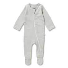 Load image into Gallery viewer, Organic Stripe Rib Zipsuit with Feet Fern