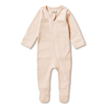 Load image into Gallery viewer, Organic Stripe Rib Zipsuit with Feet - Dusk