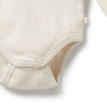 Load image into Gallery viewer, Organic Stripe Rib Long Sleeved Bodysuit Oatmeal