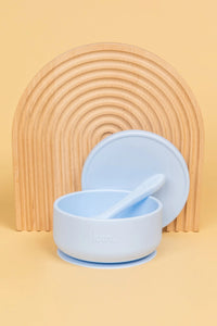 Silicone Suction Bowl with lid + Spoon Set - Pastel Sky
