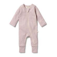 Load image into Gallery viewer, Organic Stripe Rib Zipsuit with Feet - Plum