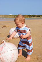 Load image into Gallery viewer, Organic Knitted Club Stripe Button-Up Romper - Bubble
