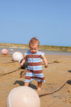 Load image into Gallery viewer, Organic Knitted Club Stripe Button-Up Romper - Bubble
