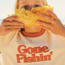 Load image into Gallery viewer, Gone Fishin Kids Boxy Ringer Tee in Off White
