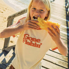 Load image into Gallery viewer, Gone Fishin Kids Boxy Ringer Tee in Off White
