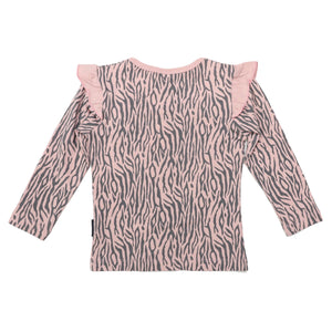 Tiger Stripes Frill Top Dusty Pink