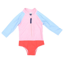 Load image into Gallery viewer, Contrast Long Sleeve Zip Swim One Piece Pink
