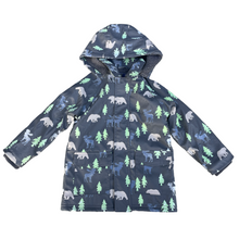 Load image into Gallery viewer, Bear Print Colour Change Sherpa Lined Raincoat Charcoal
