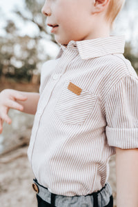 Boys Dress Shirt - Beige Pinstripe