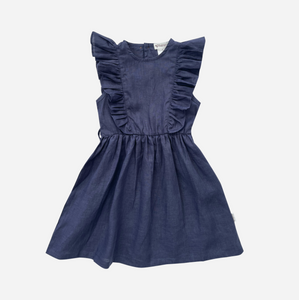 Girls Florence Summer Dress - Navy Linen