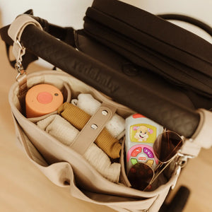 Dimple Faux Leather Stroller Organiser/Pram Caddy - Oat