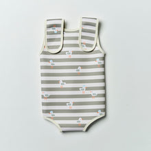Load image into Gallery viewer, Natural Rubber Baby Wetsuit Sammy the Seagull Green Stripe

