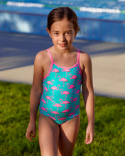 Load image into Gallery viewer, Toddler Girl's Printed One Piece Go Flamingo!
