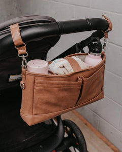 Faux Leather Stroller Organiser/Pram Caddy - Tan