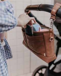 Faux Leather Stroller Organiser/Pram Caddy - Tan