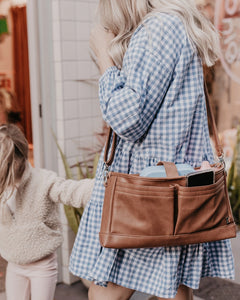 Faux Leather Stroller Organiser/Pram Caddy - Tan