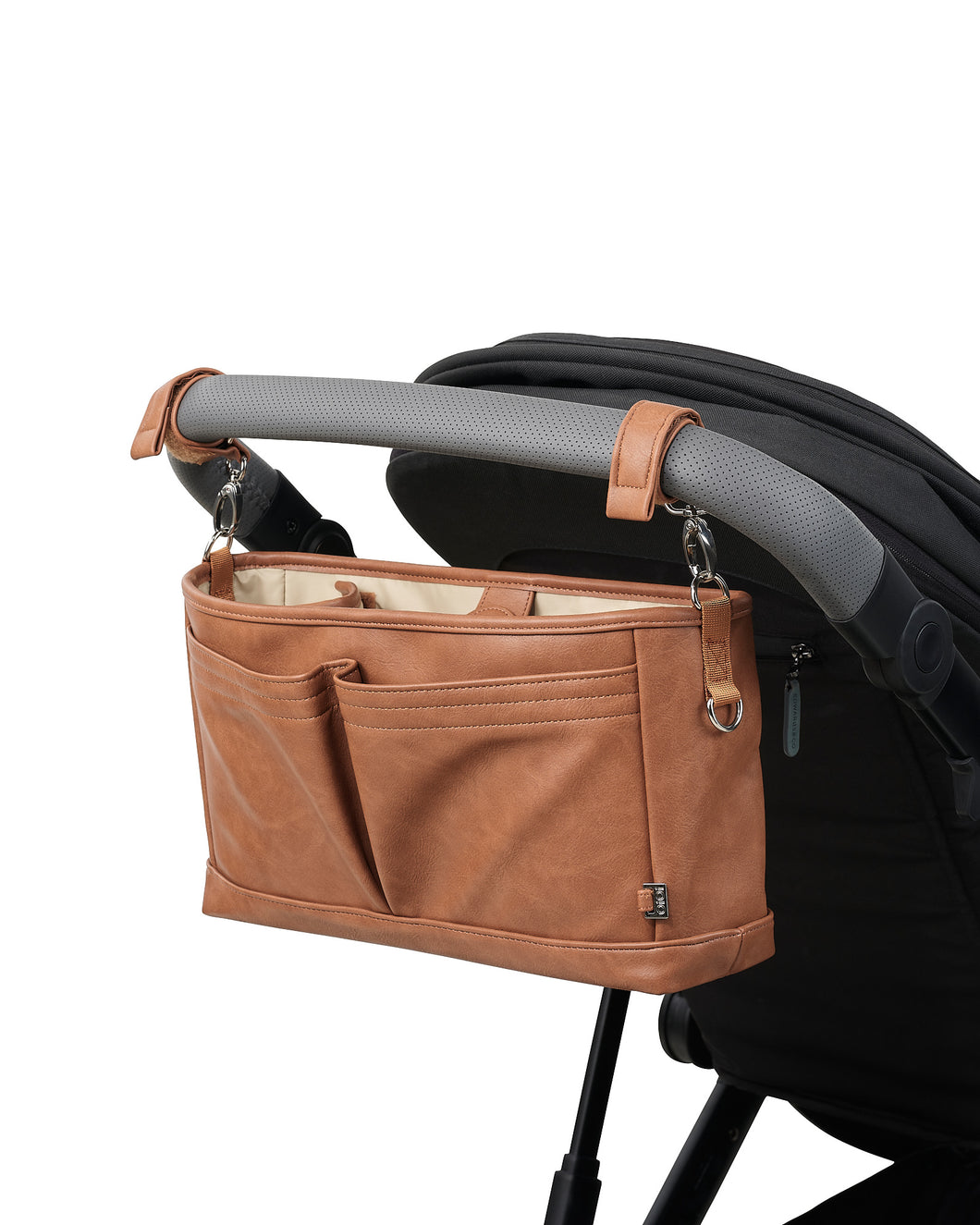 Faux Leather Stroller Organiser/Pram Caddy - Tan