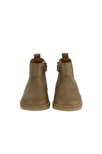 Leather Boot with Elastic Side - Tan