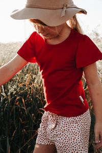 Girls Frill Sleeve Top - Red
