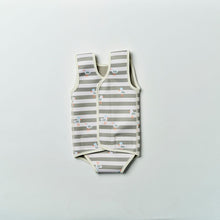 Load image into Gallery viewer, Natural Rubber Baby Wetsuit Sammy the Seagull Green Stripe
