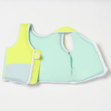 Load image into Gallery viewer, Salty the Shark Swim Vest 3-6 Aqua Neon Yellow
