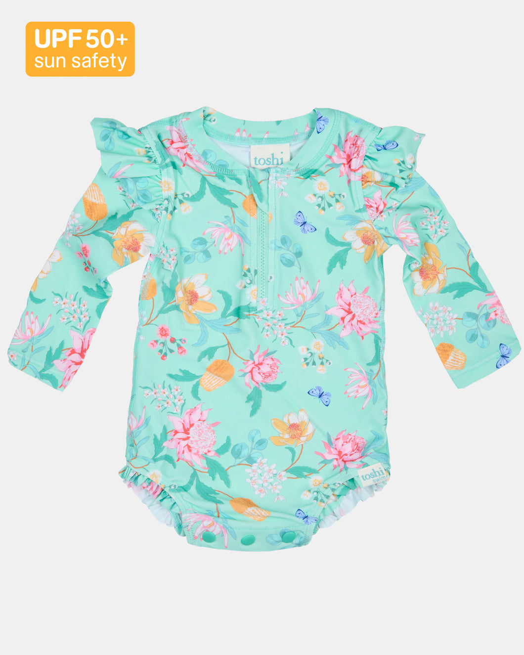 Swim Onesie L/S Ripple Waratah Mint