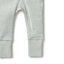Load image into Gallery viewer, Organic Stripe Rib Zipsuit with Feet Bluestone
