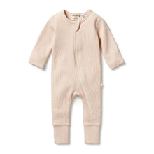 Load image into Gallery viewer, Organic Stripe Rib Zipsuit with Feet  Rose
